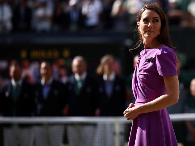 The Princess of Wales presented the trophy ceremony at the end of the men's singles final tennis match between Spain's Carlos Alcaraz and Serbia's Novak Djokovic. Picture: AFP