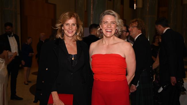 Actress Rachel Griffiths and Clare O'Neill attend the Press Gallery Mid Winter Ball at Parliament House, Canberra. Picture: NewsWire/ Martin Ollman
