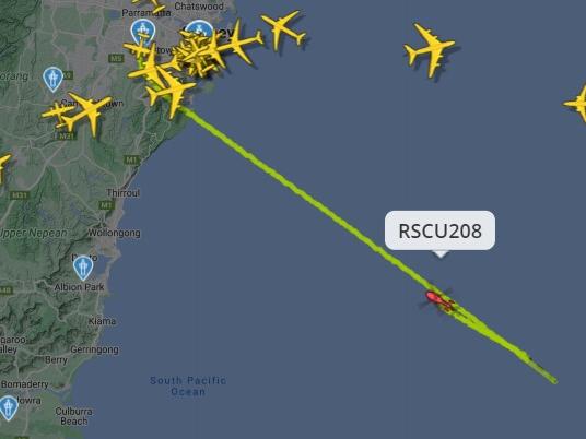 A rescue helicopter has flown 150kms east of the New South Wales south coast to a yacht in distress. Picture: Flight Radar 24