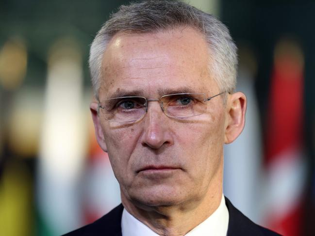 NATO Secretary General Jens Stoltenberg addresses media as he arrives ahead of an extraordinary NATO summit at NATO Headquarters in Brussels. Picture: AFP