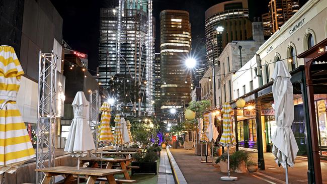 George St in The Rocks is quiet on a Friday night. Picture: Toby Zerna