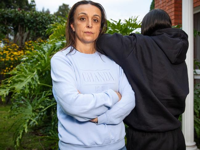 MELBOURNE, JUNE 21, 2024: Alice (surname withheld) and her daughter Elena, 14, have been left traumatised after Elena was forced to lock herself in her room while three masked men broke into her home while she was home alone. Picture: Mark Stewart