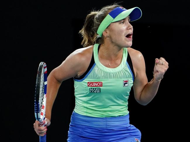 Sofia Kenin celebrates a crucial point during her stunning Australian Open final win.