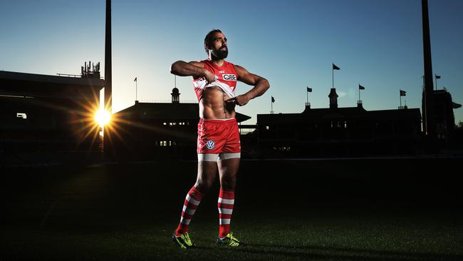 In 2013, Adam Goodes made a stand against racism after a 13-year-old girl called him an “ape”. Picture: Phil Hillyard