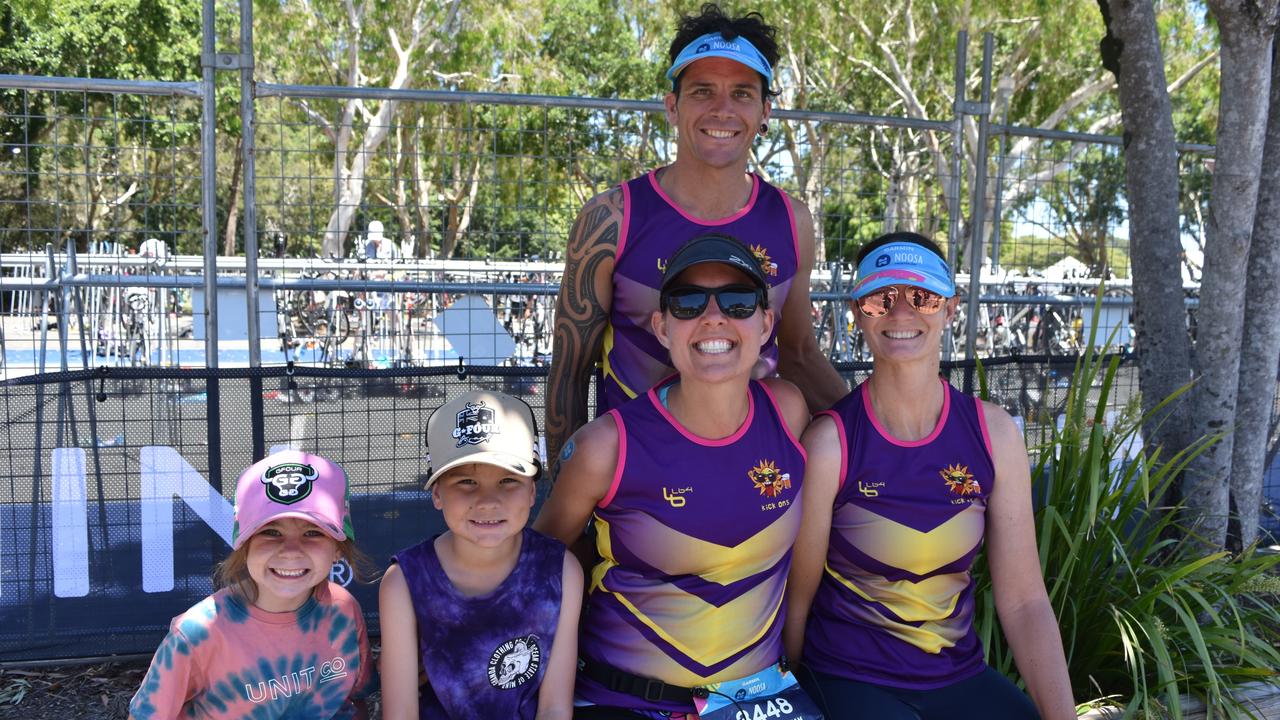 The Kick Ons team (Amai Tumaru, Malakai Tumaru, Krystal Brown, Nathan Tumaru and Fallan Casford) at the Garmin Noosa Triathlon on October 30, 2022. Picture: Sam Turner