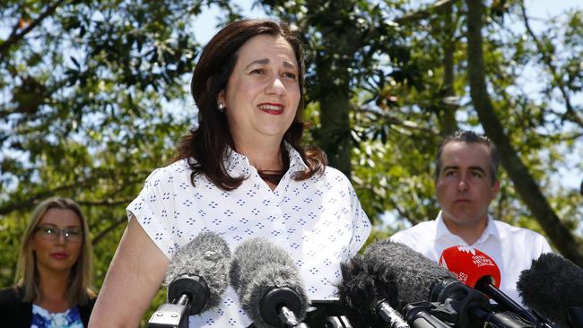 Queensland Premier Annastacia Palaszczuk addresses the media during a press conference in Brisbane. Picture: NCA NewsWire/Tertius Pickard