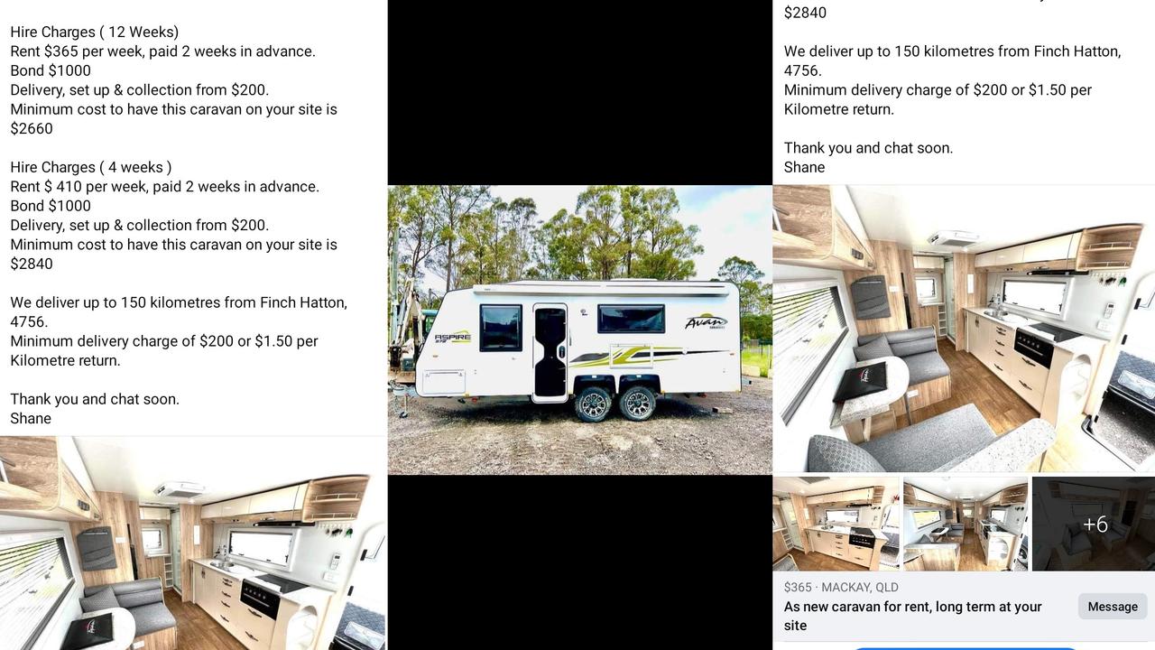 A screen capture of a caravan for rent in the Mackay region. Images: Facebook