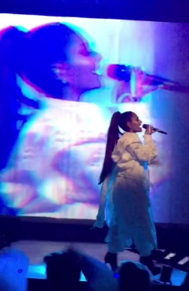 Ariana Grande performing at the Manchester Arena on Tuesday, May 23, 2017. The arena would later be the attacked by a suicide bomber, killing 19 people. Picture: Instagram @mrnickynack