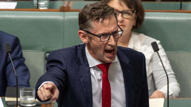 Assistant Treasurer Stephen Jones makes an emphatic point during question time in federal parliament on Thursday. Picture: Gary Ramage