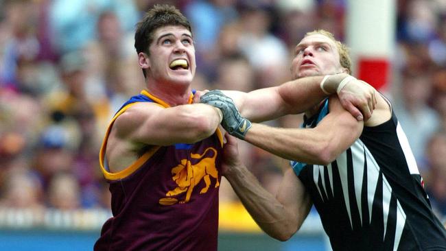 Jonathan Brown and Chad Cornes met. Port Power vs Brisbane Lions @ MCG.Grand Final.Port won. 25/09/04 pic COLIN MURTY