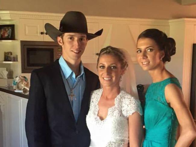 Australian bull rider Bradie Gray with his sister Courtney (right) and an unknown female. Picture: Facebook