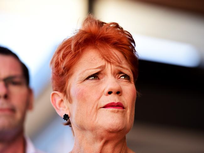 Pauline Hanson in Townsville to endorse her One Nation Candidate for Thuringowa, Troy Thompson. Picture: Alix Sweeney