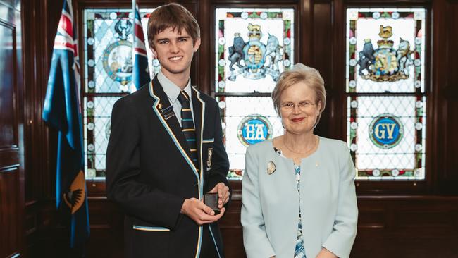 2023 senior debater of the year Jamie Reichelt with Governor of South Australia Frances Adamson. Picture: Supplied