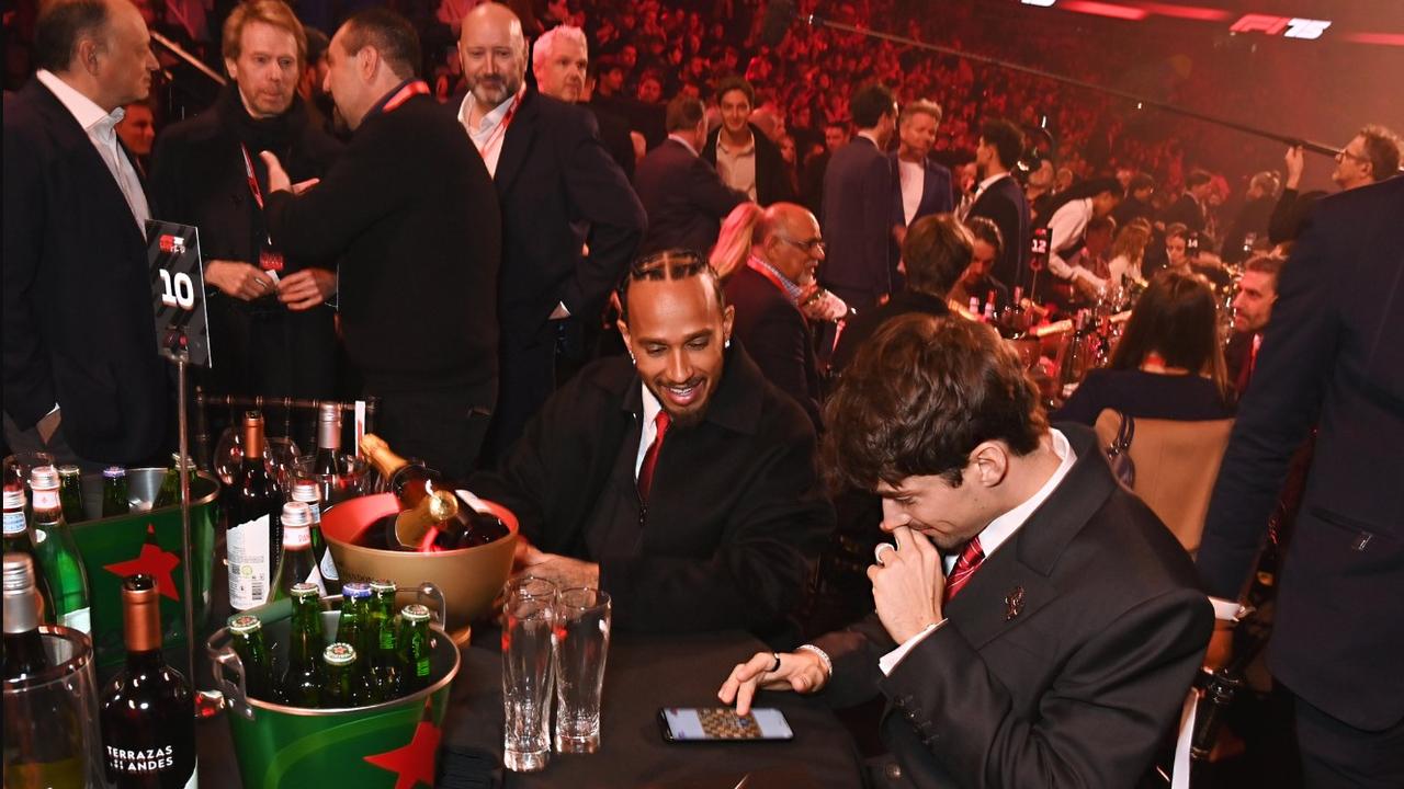 <!DOCTYPE html PUBLIC "-//W3C//DTD HTML 4.0 Transitional//EN" "http://www.w3.org/TR/REC-html40/loose.dtd"><html><body><p>Charles Leclerc and Lewis Hamilton are spotted playing chess during the F1 75 Live event. Photo: F1.</p></body></html>