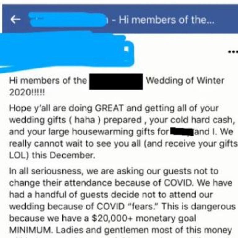 The wedding post went viral after it was posted on Reddit. Picture: Reddit.