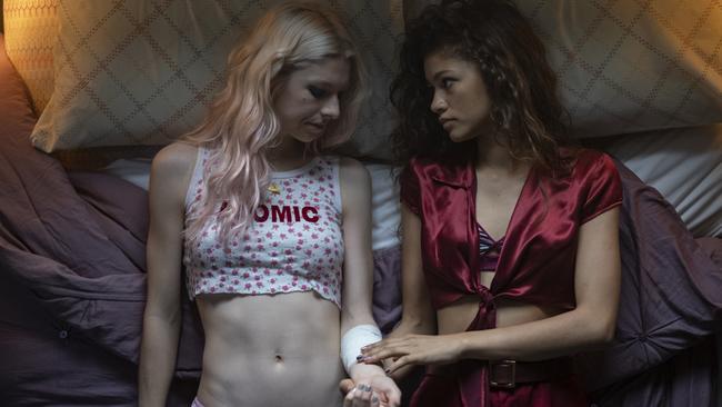 Hunter Schafer as Jules Vaughn and Zendaya as Rue Bennett in Euphoria. Picture: Binge/HBO