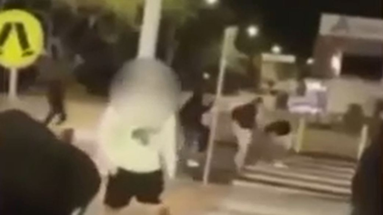 The wild brawl erupted outside the Torquay Hotel in Hervey Bay – north of Brisbane – on Saturday night.