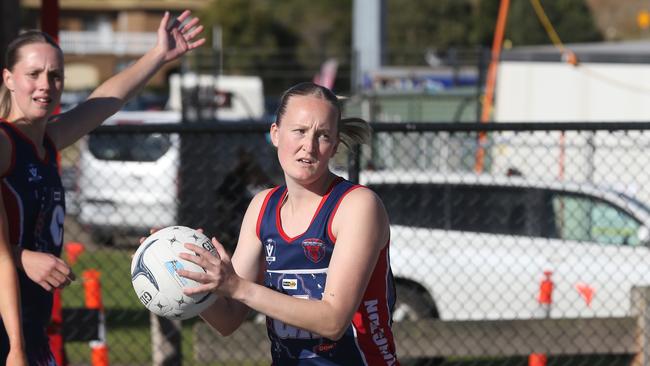 BFNL - Portarlington v Geelong Amateurs.  Portarlington Goal Attack Mikayla Mevissen.  Picture Mike Dugdale