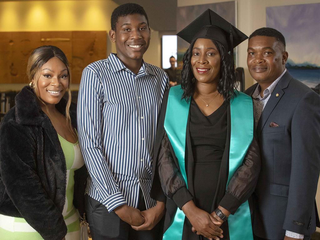 UTAS Graduation at the Hotel Grand Chancellor Hobart, Audrey Mawere, Aubrey Mawere, Letitia Mawere and Nhamo Mawere all of Adelaide. Picture: Chris Kidd