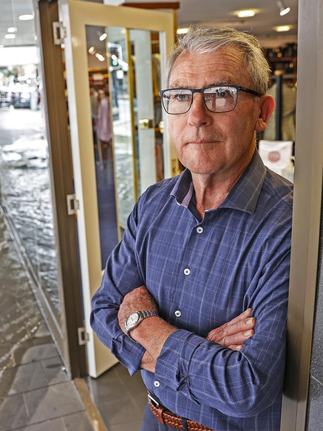 Store manager at Routleys, Paul Herczykowski as his store was affected by the flooding along Murray Street. Picture: Zak Simmonds