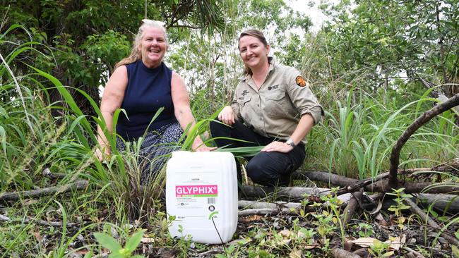 Girraween resident Deb Burfoot with Gamba Assistance Program weed officer Paige Richter. Picture: Katrina Bridgeford