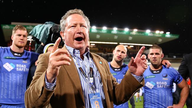 Andrew Forrest addresses the Force players and coaches after the match at nib Stadium.
