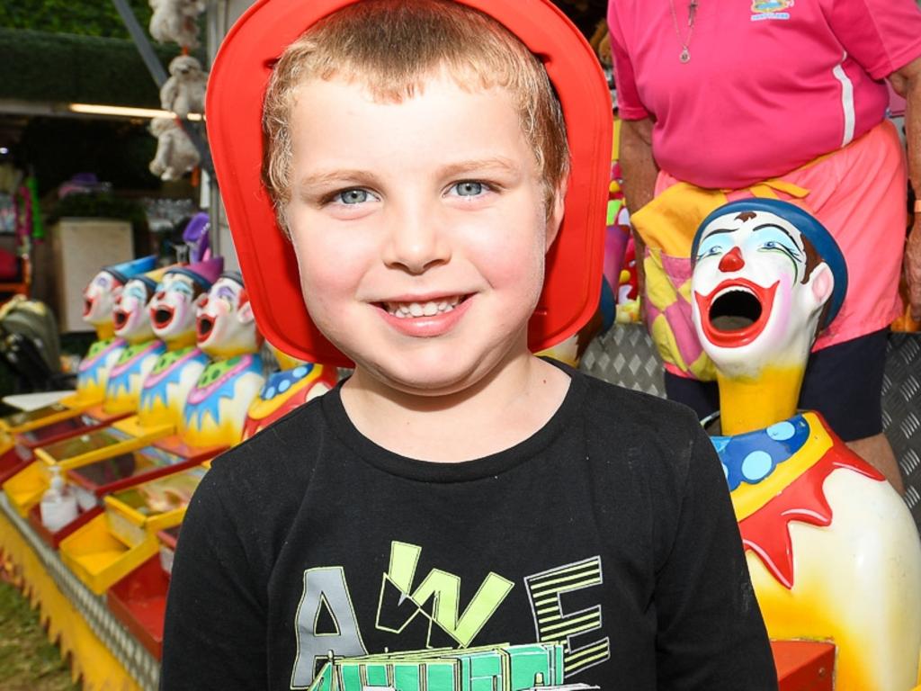 Oliver Green from Caniba having a ball in sideshow alley at the Lismore Show. Picture: Cath Piltz