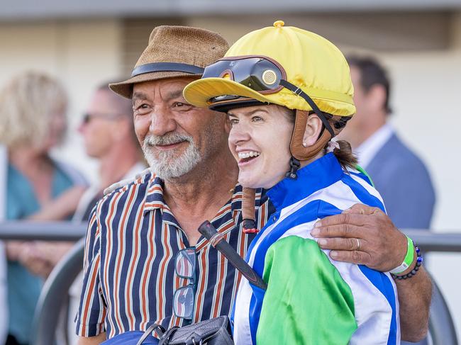 George Dimitropolous celebrates with Stacey Metcalfe. Picture: Makoto Kaneko