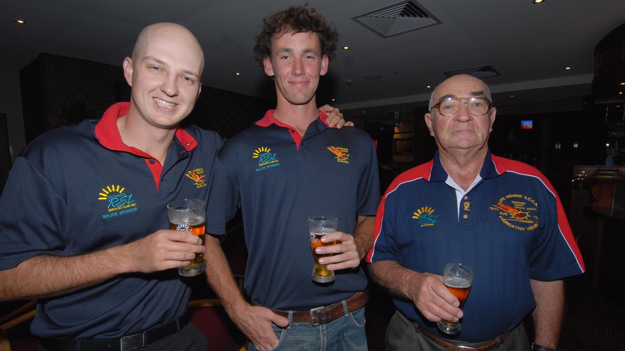 Scott Milini, Levi Towart and Gavin Marschke in 2007 at the Sunshine Coast Scorchers season launch. Picture: Warren Lynam