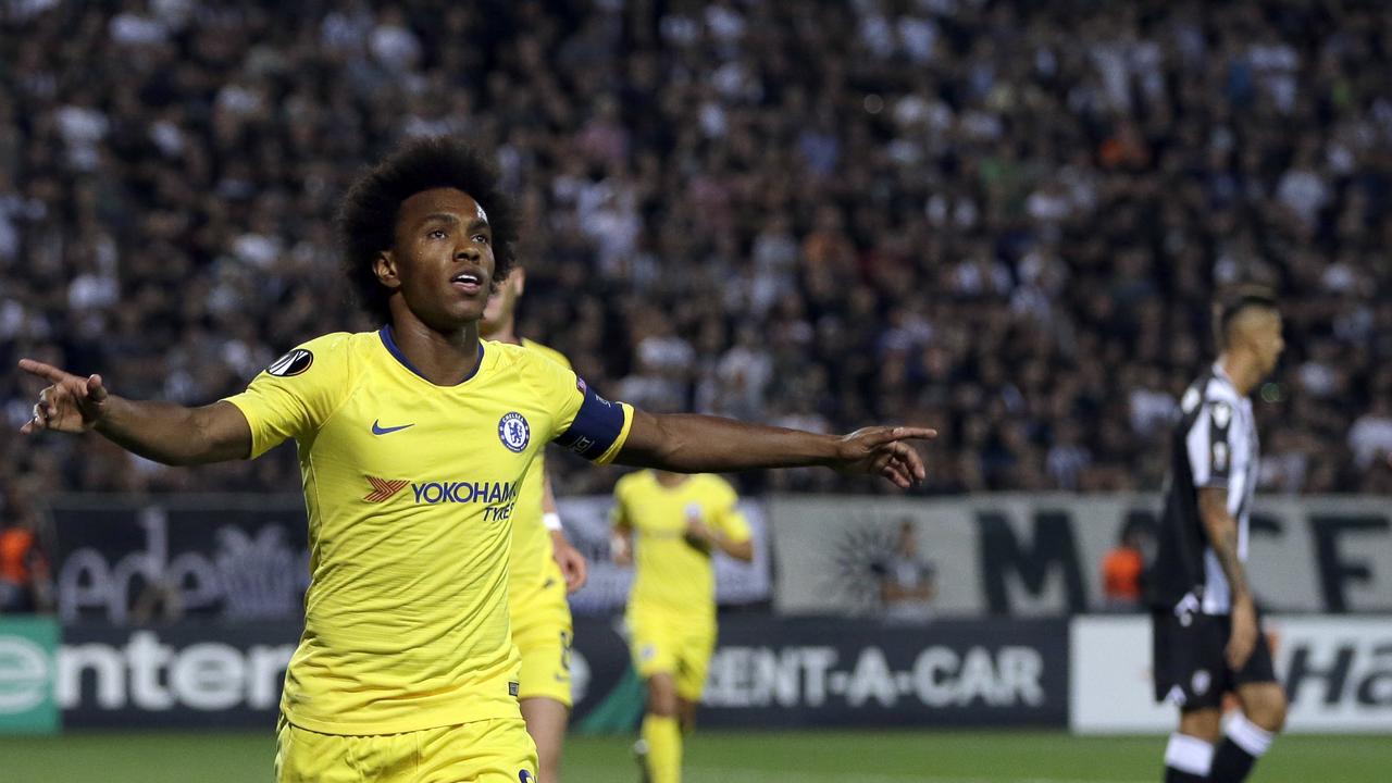 Chelsea's Willian celebrates after scoring his side's opening goal