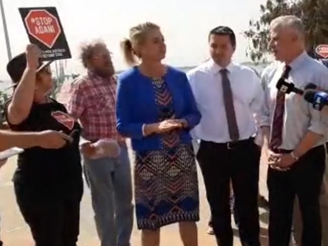 Adani protestors versus Deputy PM on Coffs Coast. ABC Coffs Coast Facebook