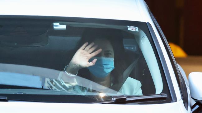 Premier Annastacia Palaszczuk leaves hotel quarantine on Sunday morning. Picture: Peter Wallis