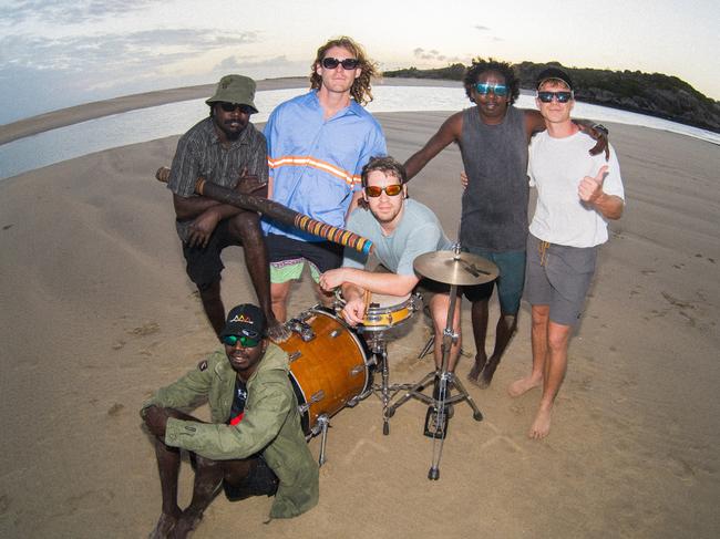 ***EXCLUSIVE FOR THE AUSTRALIAN***  , Northern Territory rock band King Stingray - whose second album 'For The Dreams' was released in 2024 - pictured on Bawaka Country, East Arnhem Land. Picture: Sam Brumby