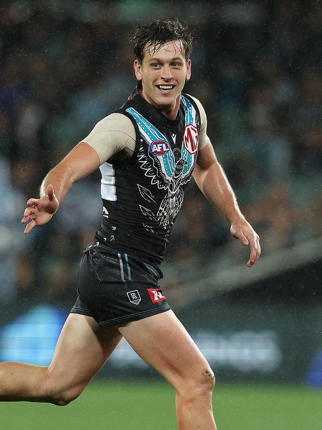 Butters continued his electric form in the Power’s win over the Demons. (Photo by Sarah Reed/AFL Photos via Getty Images)