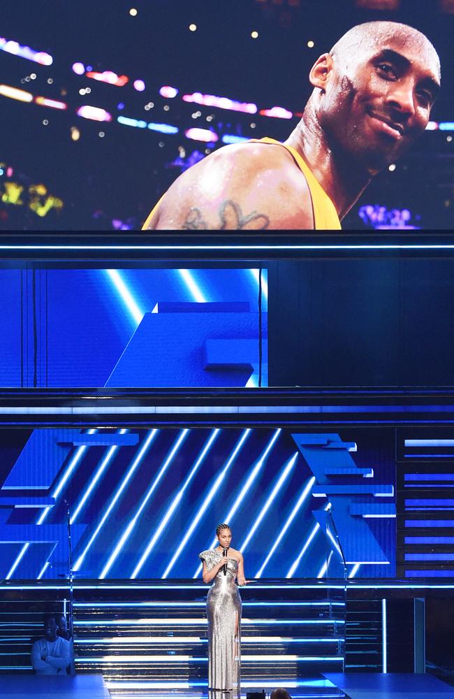 Alicia Keys, centre, paid tribute to Kobe Bryant at the Grammys. Picture: Getty Images