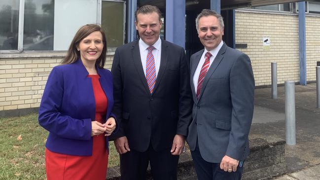 Bankstown MP Tania Mihailuk, Cameron Murphy, candidate for East Hills, and Fairfield MP Guy Zangari at the Revesby police station.