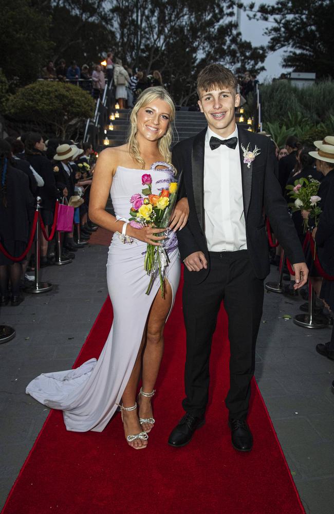 Chloe Pallisier and partner Fletcher Tate-Roach arrive at The Glennie School formal at Picnic Point, Thursday, September 12, 2024. Picture: Kevin Farmer