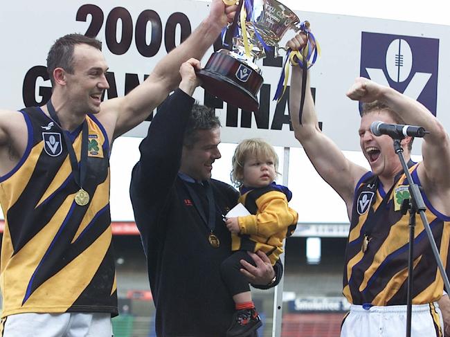 Greame Yeats enjoying premiership success with Sandy in 2000.