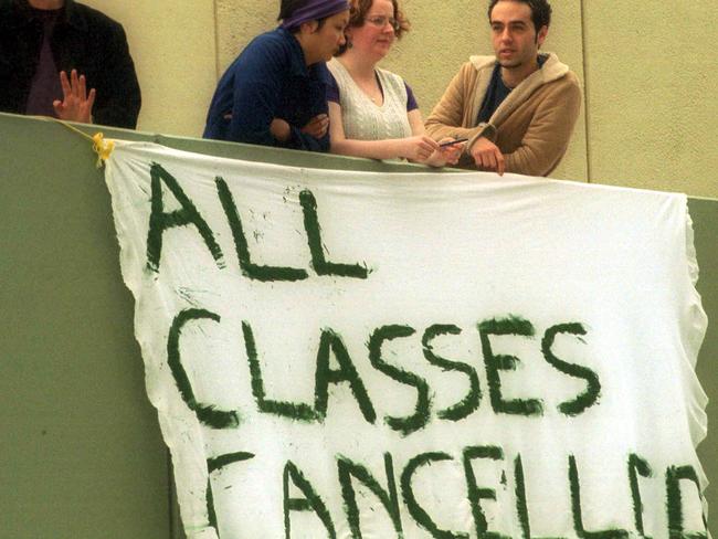 A banner spreads the word at the Monash Student Union. Picture: HWT library