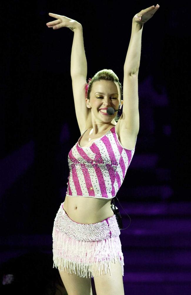 Kylie Minogue performs during her 'On a Night Like This' tour before she was diagnosed with breast cancer in 2005. Picture: Dean Lewins