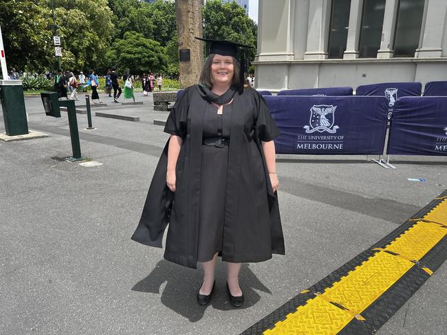 Catherine Stanley (Master of Education (Evidence Based Teaching)) at the University of Melbourne graduations held at the Royal Exhibition Building on Saturday, December 14, 2024. Picture: Jack Colantuono