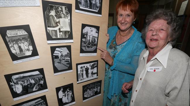 Dr Ann Small, grand daughter of former mayor Sir Bruce Small with June Redman, during a gathering to mark 35 years since the passing of Small at the Gold Coast Historical Society, Gold Coast. Picture: Regi Varghese