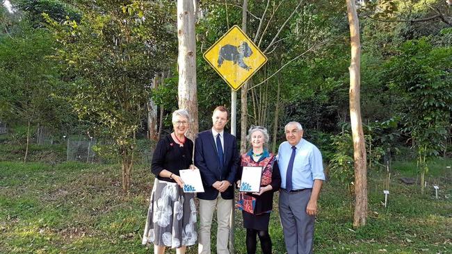 Lismore Mayor Jenny Dowell, NSW Environment minister Mark Speakman, Friends of the Koala president Lorraine Vass and Lismore MP Thomas George at the announcement of $200,000 in government grants to help protect Lismore's koala population. Photo: contributed. Picture: contributed