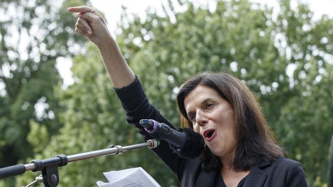 Former MP Julia Banks speaks at Treasury Gardens in Melbourne. Picture: NCA NewsWire / David Geraghty