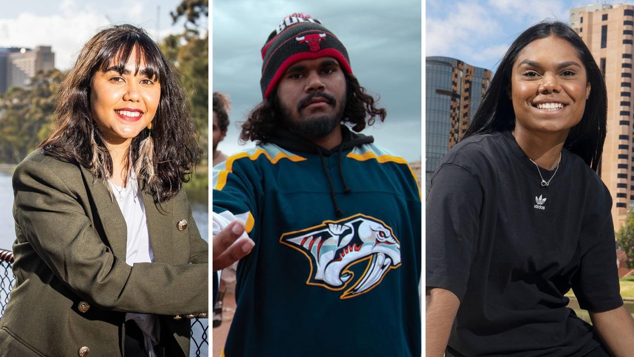 Three of SA's emerging Indigenous leaders. Justyce Manton, Dem Mob’s Jontae Lawrie and Shantae Barnes-Cowan. Pictures: Supplied / The Advertiser