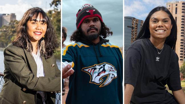 Three of SA's emerging Indigenous leaders. Justyce Manton, Dem Mob’s Jontae Lawrie and Shantae Barnes-Cowan. Pictures: Supplied / The Advertiser