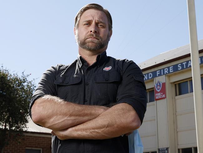 Marty Dixon, State Secretary of the Fire Brigade Employees Union, who is furious about proposals to allow 30 stations to be taken off-line if short staffed. Pictured outside the Fire and Rescue NSW Richmond Fire Station which is one that could be taken off-line. Picture: Jonathan Ng