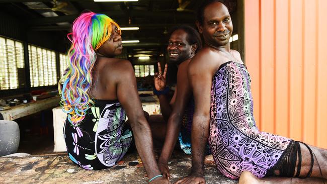 Bathurst Island Sistagirls Vivian Warlapinni-Kerinauia, Anthony Timaepatuajay and Nicole Miller have overcome discrimination in their community. Picture: HELEN ORR