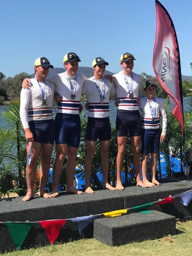 The Southport School rowing crew of Zac Botsman, Max Cossill, Harrison French (stroke) and Josh Hobart.