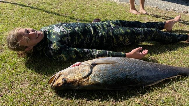 Luke Purdie with his 25kg jewfish catch after it took him for a 50m ride. Supplied